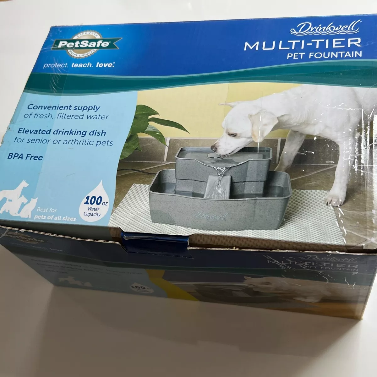Drinkwell PetSafe Multi Tier Pet Fountain 100 oz Gray Elevated Dog