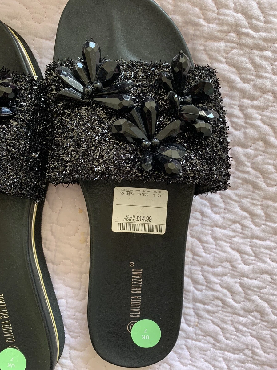 CLAUDIA GHIZZANI Ladies Sandals Sliders Black With Sparkle UK7 EU