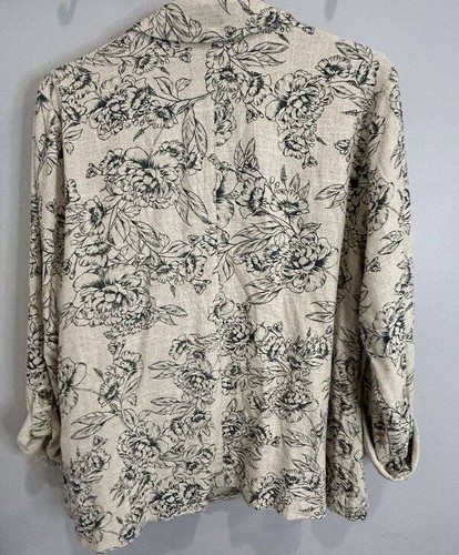 J Jill Linen Unstructured Blazer Jacket Tan Green Floral Print Roll Tab XL - Picture 5 of 9
