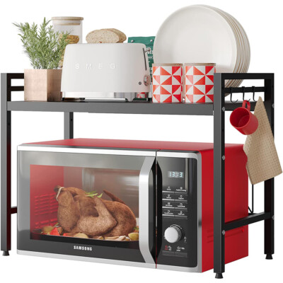 Supporto Allungabile Per Microonde - Mensola Estensibile 40-65cm, Nero, Per Ottimizzare Lo Spazio - Foto 11