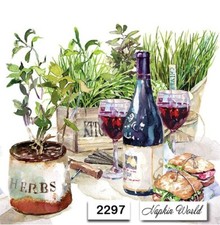  2297 TWO Individual Paper LUNCHEON Decoupage Napkins - WINE HERBS LUNCH