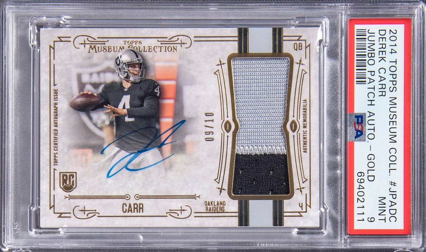Derek Carr Topps Museum Collection Jumbo Patch Autographs #JPADC Gold
