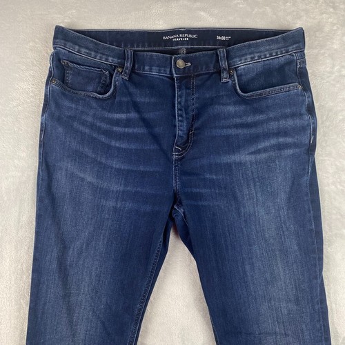 Banana Republic Traveler Jeans Mens 36x30 Blue Slim Fit Dark Wash Denim - Picture 2 of 12