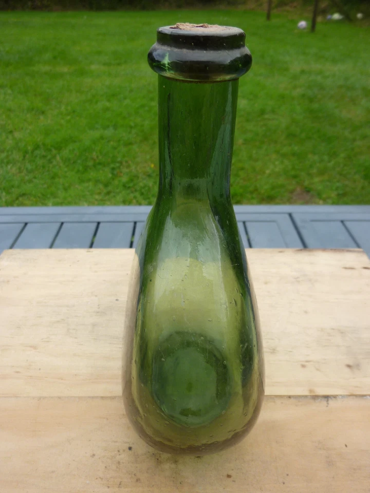 flasque bouteille gourde plate ancienne verre soufflé pontil glass flask 19ème - Photo 3/4