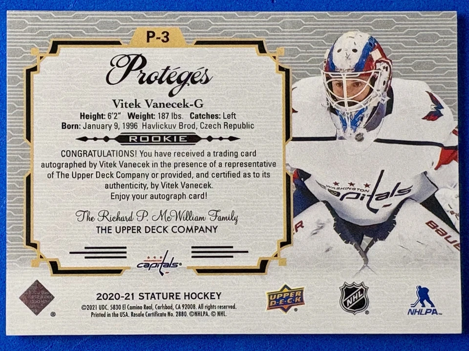 2020-21 Stature Protégés Green Auto Vitek Vanecek RC Rookie 10/49 P-3 Capitals - Image 2 of 4