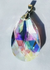 Large 28mm Crystal Pear Pendant AB 925 Sterling Silver 22 inch chain