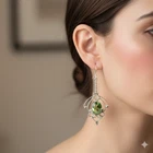 Peridot Green Vintage Gemstone Earrings -  925 Sterling Silver Artisan I889
