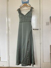 Morilee Madeline Gardner women green satin maxi dress size UK 10 US 8