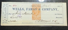 1873 Wells Fargo & Co Bank Check w/ Orange 2c Revenue Stamp – Western Americana