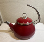 Crofton Red Enamel Metal Tea Kettle 2.3 Qt Hook Handle Lid Speckled — photo 1