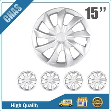 15" Set of 4 Silver Hub Caps Full Rim Wheel Covers Snap On For R15 Tire & Rim