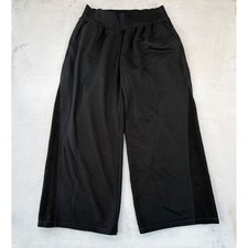 Aerie Womens Wide Leg Sweatpants Size Large Black Sherpa Side Stripe Lounge