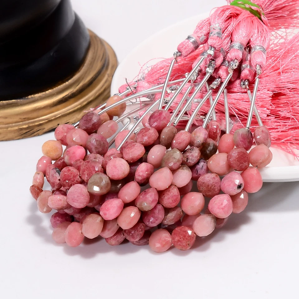 Piedras preciosas de rodonita natural en forma de corazón cuentas facetadas hilo 8X8X4 mm AB-913 Foto 2 de 4