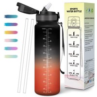 Mulbijeo 1L Trinkflasche Bpa-Frei Auslaufsicher Mit Strohhalm