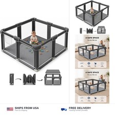 Foldable Playpen for Babies and Toddlers, 50"x50" Portable Play Yard with Mat...