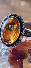 Silver Baltic Honey Amber Ring