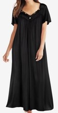ONLY NECESSITIES Plus SZ 5X 52" LENGTH Black LONG SILKY Lace-Trim NIGHT GOWN O5
