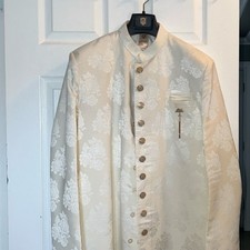 Ivory Silk Blend Sherwani Kurta XL for Men