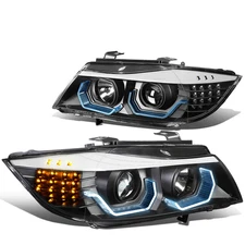 2PCS LED 3D CRYSTAL U-HALO HEADLIGHT/LAMPS BLACK FOR 09-12 BMW 3-SERIES E90 4-DR