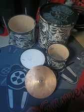 5 PC Drum Set Comes with Seat In Good Condition Black and White As Shown