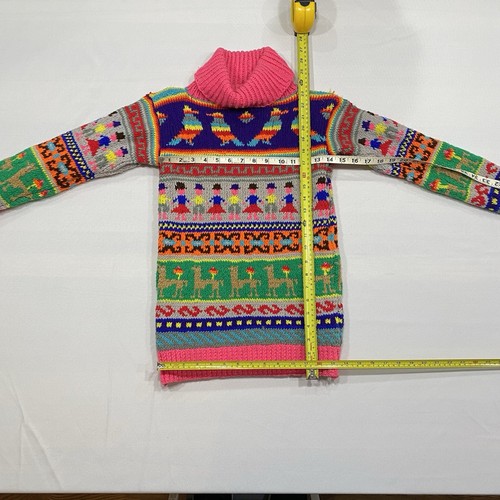 Maglione girocollo vintage lavorato a mano multicolore manica lunga - Foto 4 di 7