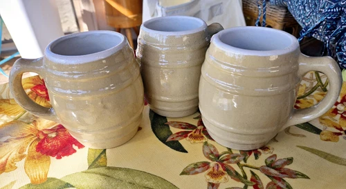 Set of 3 UHL 1920s Pottery McCoy Beige Barrel Mugs, #16