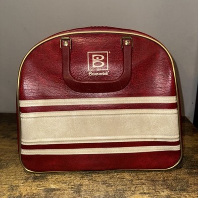 Vintage Brunswick Bowling Bag w/metal rack & room for shoes, Maroon w/gold trim