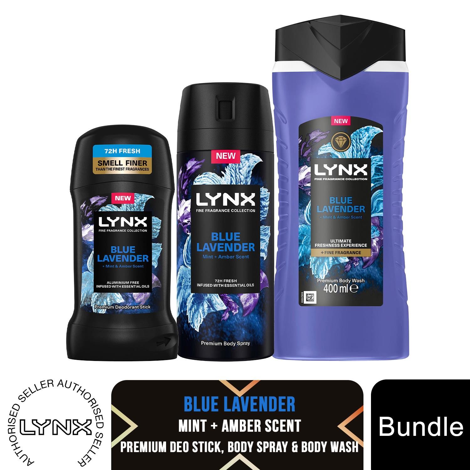 Lynx Fine Fragrance Blue Lavender Bundle Premium Deodorant Body Spray for Men