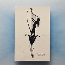 Art Deco AK um 1930 Silhouette Kinderharfe Jugend II KW Diefenbach