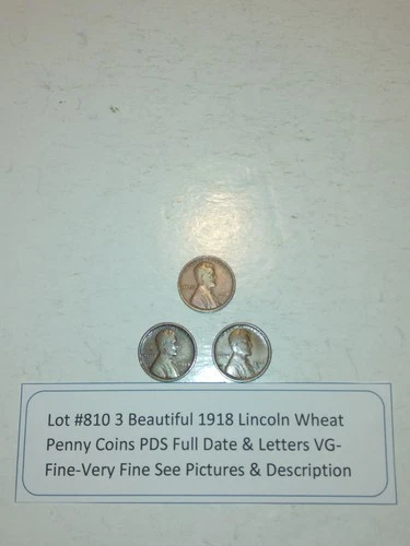 Lot #810 Beautiful Lincoln Wheats 1918-P 1918-D 1918-S VG-F-V Fine See Pictures
