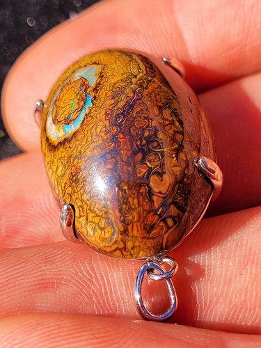 Pendentif ARGENT 925 Opale Boulder Australienne De Yowah Queensland - Foto 4 di 9