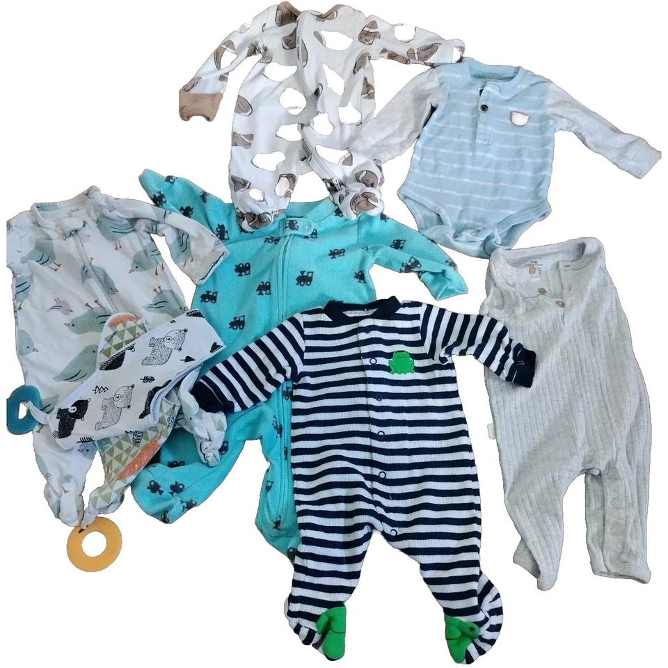 Baby Boy 3 Months Carter's Footed Zip One Piece Sleeper Pajama Bib Outfit Lot 8 Foto 3 de 4