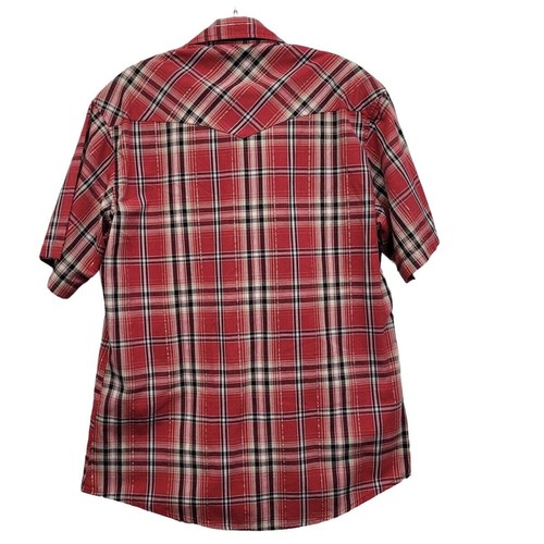 Wrangler Mens Medium PolyCotton Short Sleeve Plaid Pearl Snap Up Western Shirt - Picture 3 of 4