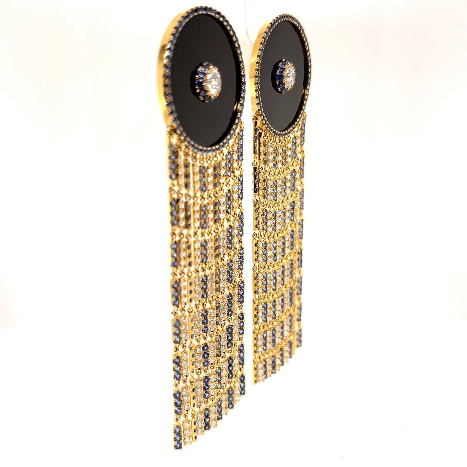 Black Onyx and Diamonds , Sapphires , Earrings 31.62 CTW. F VS1 GIA .18K - Image 2 of 3