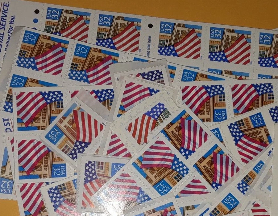 Unused 70 of Strips & Singles of 32¢ Flag Over Porch US Postage Stamps FV $22.40 - Image 2 of 4