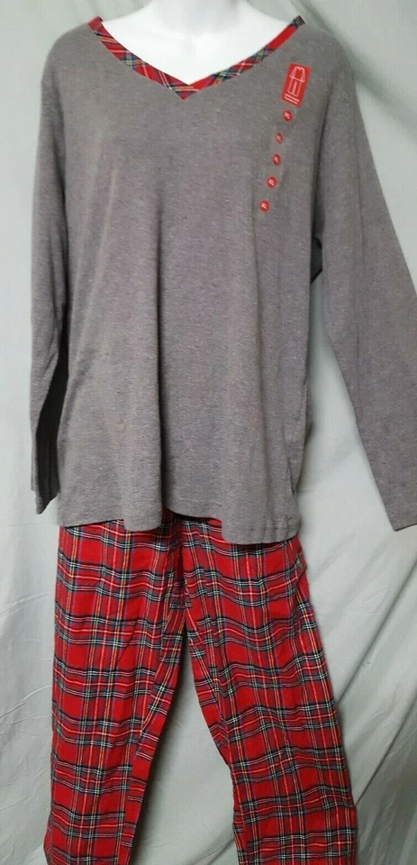 Conjunto de pijama Charter Club gris rojo manga larga pantalones largos X-grande 54" BUSTO Foto 2 de 4