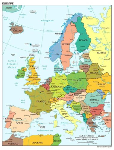 Iconic Arts Laminated 24x31 Poster: Political Map - Map of Europe 2012 
