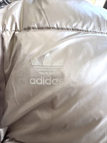 adidas women's Puffed Long Fur Jacket Size Large New Beige IR7116 - Picture 11 of 14