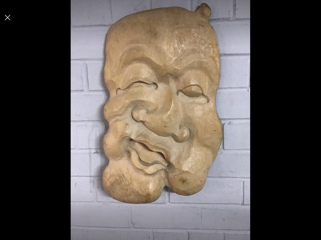 Wooden Tribal Carved Face Deity Mask Gothic Art Wall Hanging. H:52 W:34 (cm) Wooden Tribal Carved Face Deity Mask Gothic Art Wall Hanging. H:52 W:34 (cm)