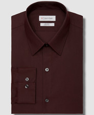  80 Calvin Klein Men Red Extreme Slim-Fit Stain Shield Dress Shirt 16-16.5 32/33