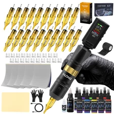 Wireless Tattoo Kit Complete Pen Machine with Led Power Supply Ink Needles Paper
