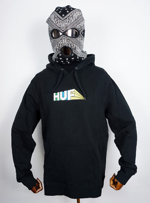 Huf Worldwide Skateboard Sweatshirt Hooded Pullover Hoodie Spectrum Black in XL