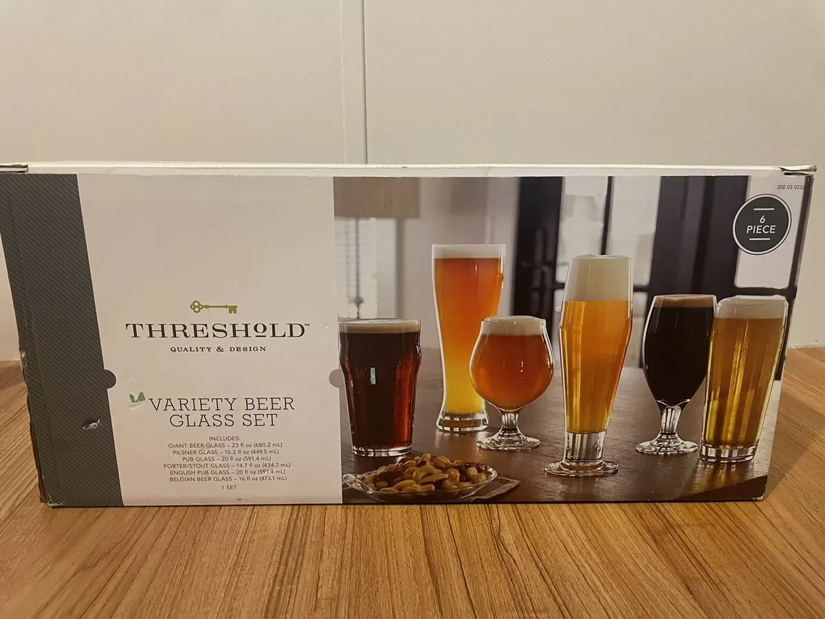 6-PC THRESHOLD BEER GLASS SET WITH PUB PILSNER STOUT PORTER