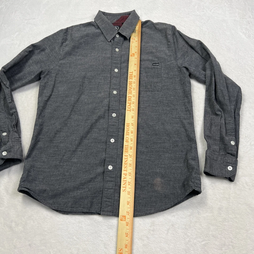 Men's Volcom Flats Button Up Shirt Long Sleeve Charcoal/Red 100% Cotton Size M - Image 2 of 4