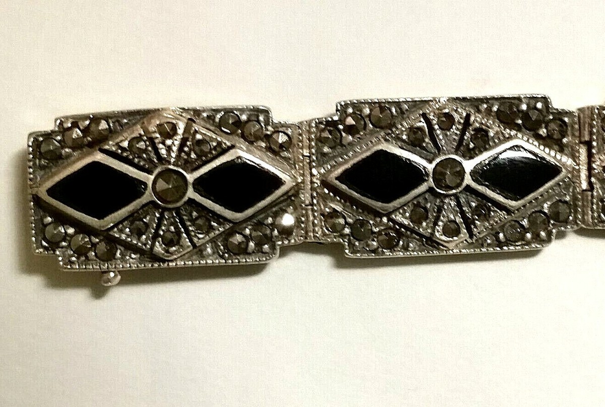 アクセサリー silver 925 ONYX vintage bracelet Vintage Filigree Black Onyx 925 Sterling Silver Link