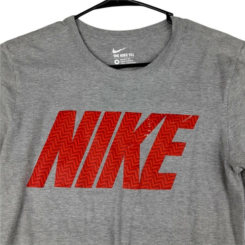 Mens Nike Running T Shirt Adult Medium Spellout Gym Workout Gray Bold