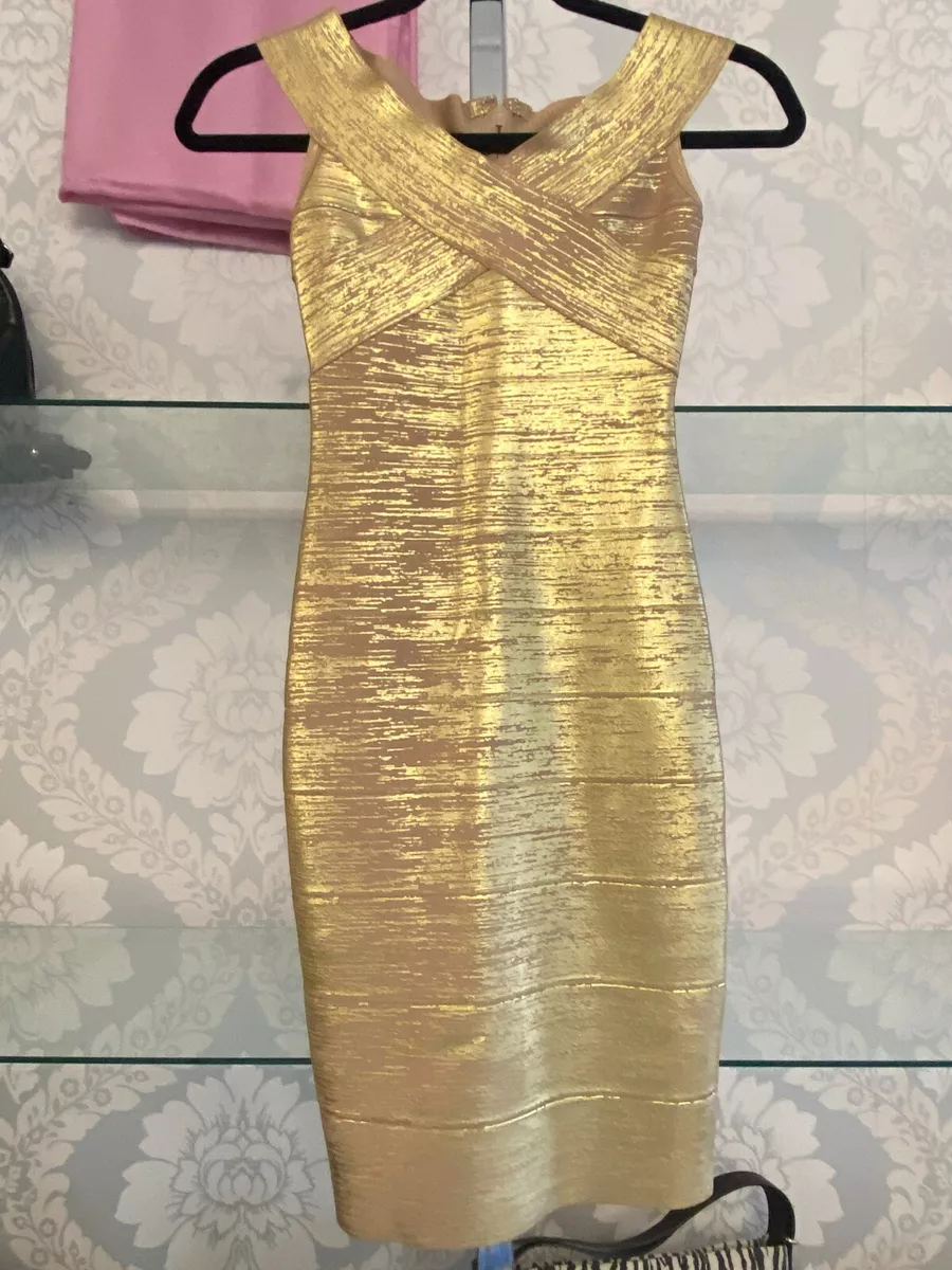 Herve leger gold foil 2025 bandage dress