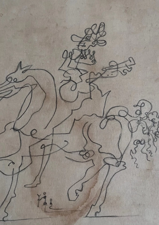 Raro dibujo surrealista único, jinete de caballo, firmado Salvador Dalí Foto 3 de 4