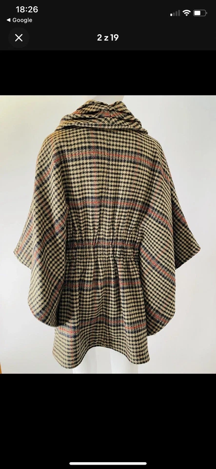 Poncho Jolt Cape Beige a Cuadros ~ Botones Grandes Cintura Cintada Completamente Forrado Talla M Foto 2 de 4