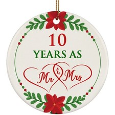10th Anniversary 10 Years As Mr Mrs Ornament Christmas Wreath Gift Tree Decor